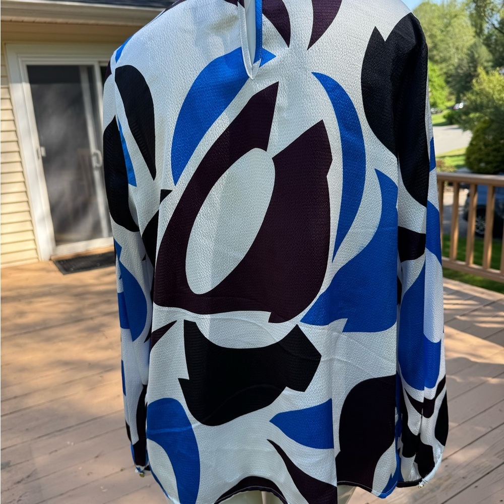 Liz Clairborne Women's Blue Black White Long Sleeve Blouse Sz Large lightweight - Picture 6 of 12